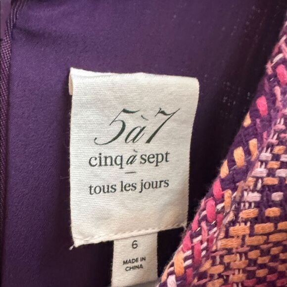 Cinq à Sept 5à7 Purple Tweed/Bouclé Fringe Belted Mini Dress Size 6 - Picture 11 of 11